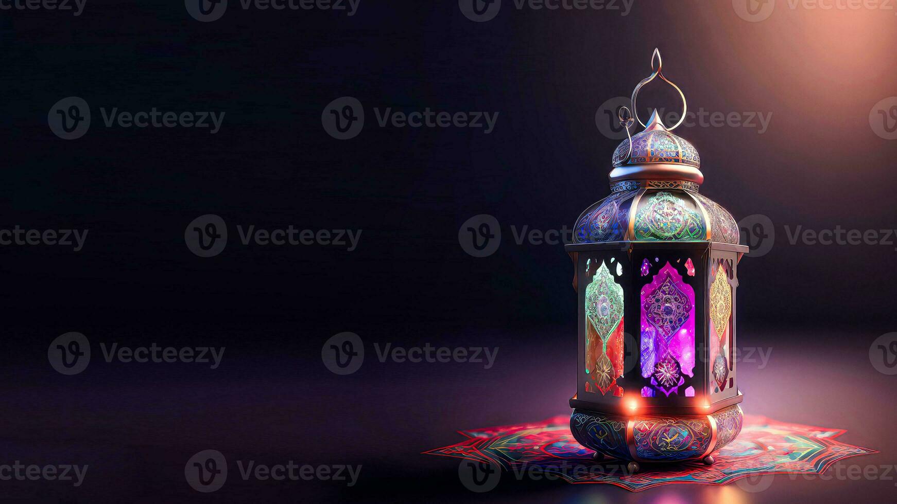 réaliste illuminé arabe lanterne sur mandala. islamique religieux concept. 3d rendre. photo