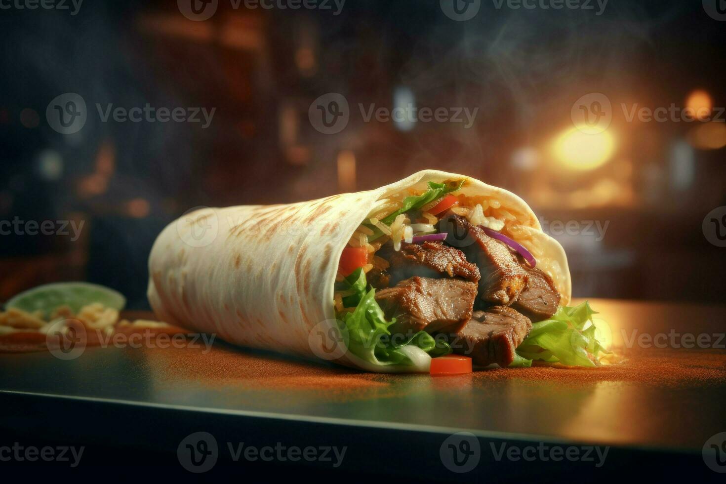 shawarma du boeuf envelopper. produire ai photo