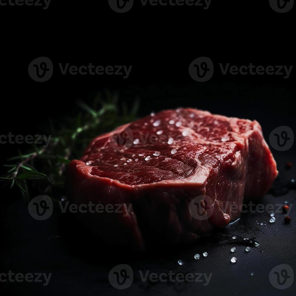Frais non cuit du boeuf steak, noir Contexte. ai génératif photo