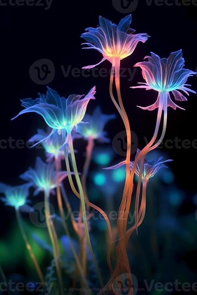 illustration de bioluminescent fleur tiges. ai génératif photo