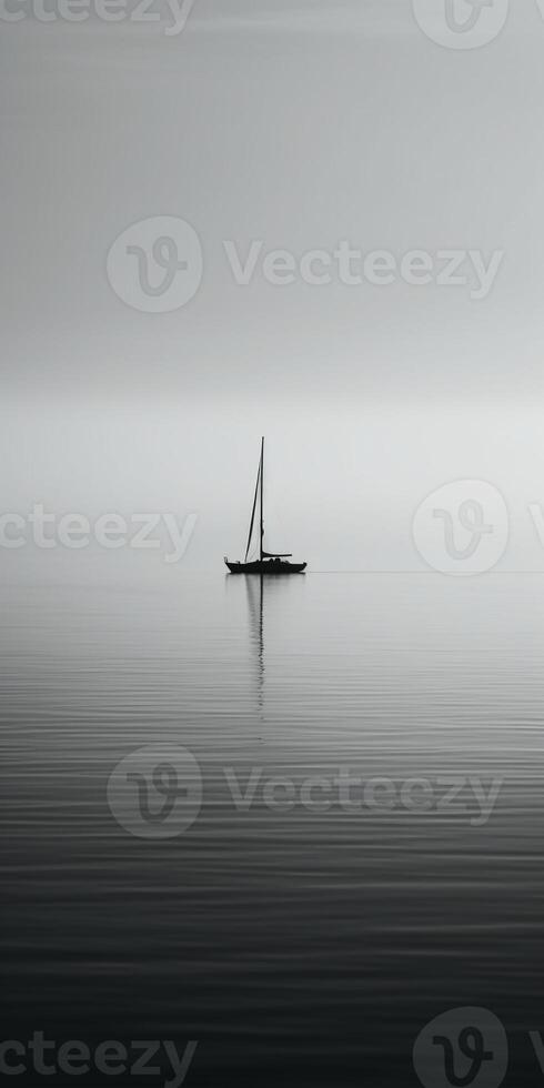 blanc image de une seul voilier sur une calme mer, ai génératif photo