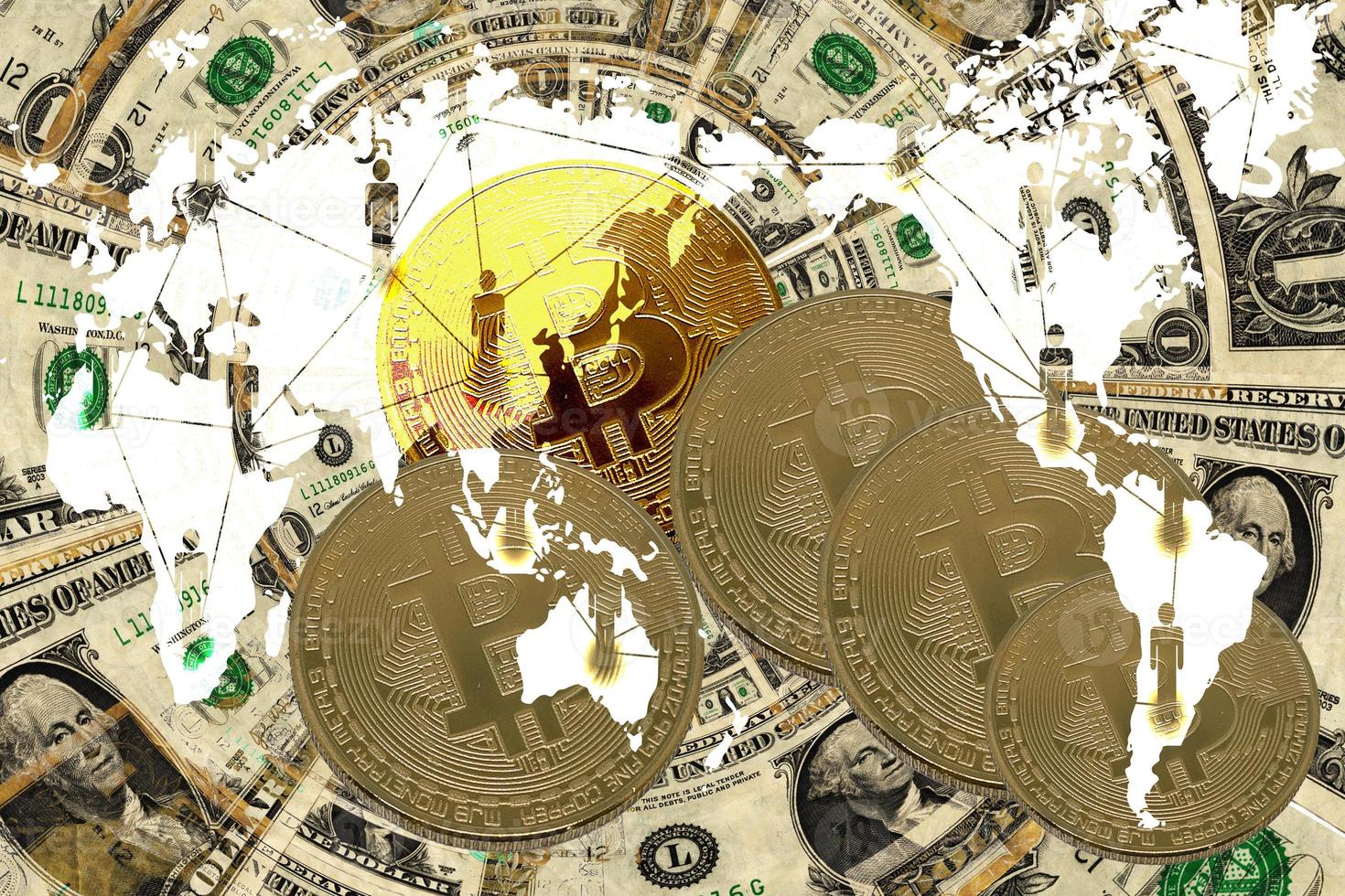 Pièce de crypto-monnaie sur table et concept de monnaie numérique photo