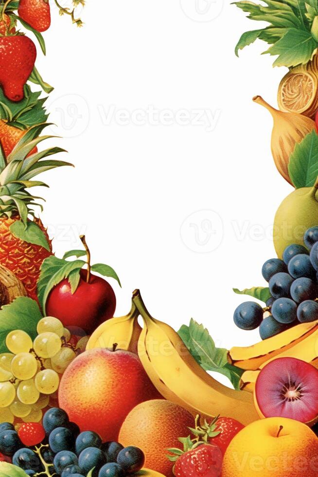 Vide vide blanc page avec Frais fruit frontière, légèrement bords. ai génératif photo