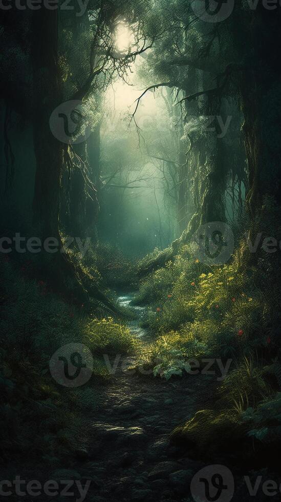 clairière dans une cinématique magique forêt. ai génératif photo