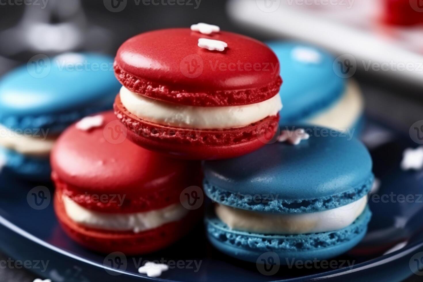 macaron décoré dans rouge blanc et bleu pour 4e juillet fête. ai génératif photo