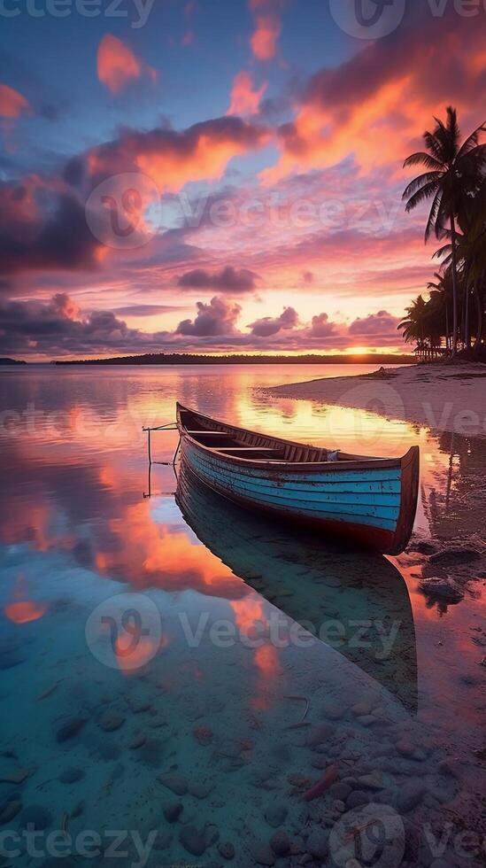 une bateau dans le coucher du soleil plage photo