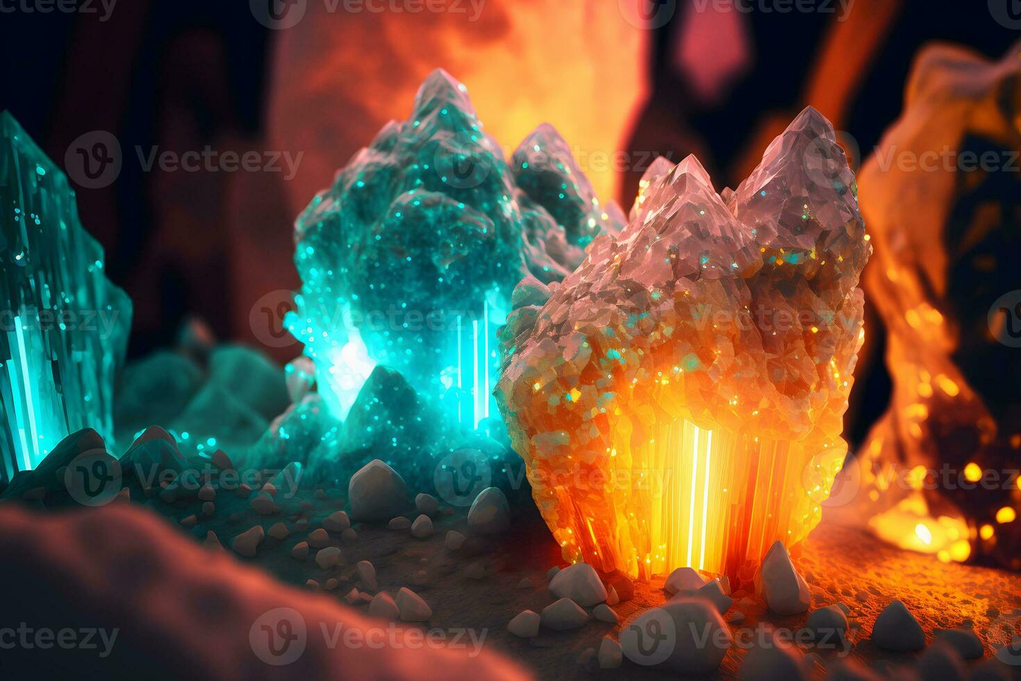 magnifique sauvage cristal stalactites et stalagmites dans grotte. neural réseau généré art photo