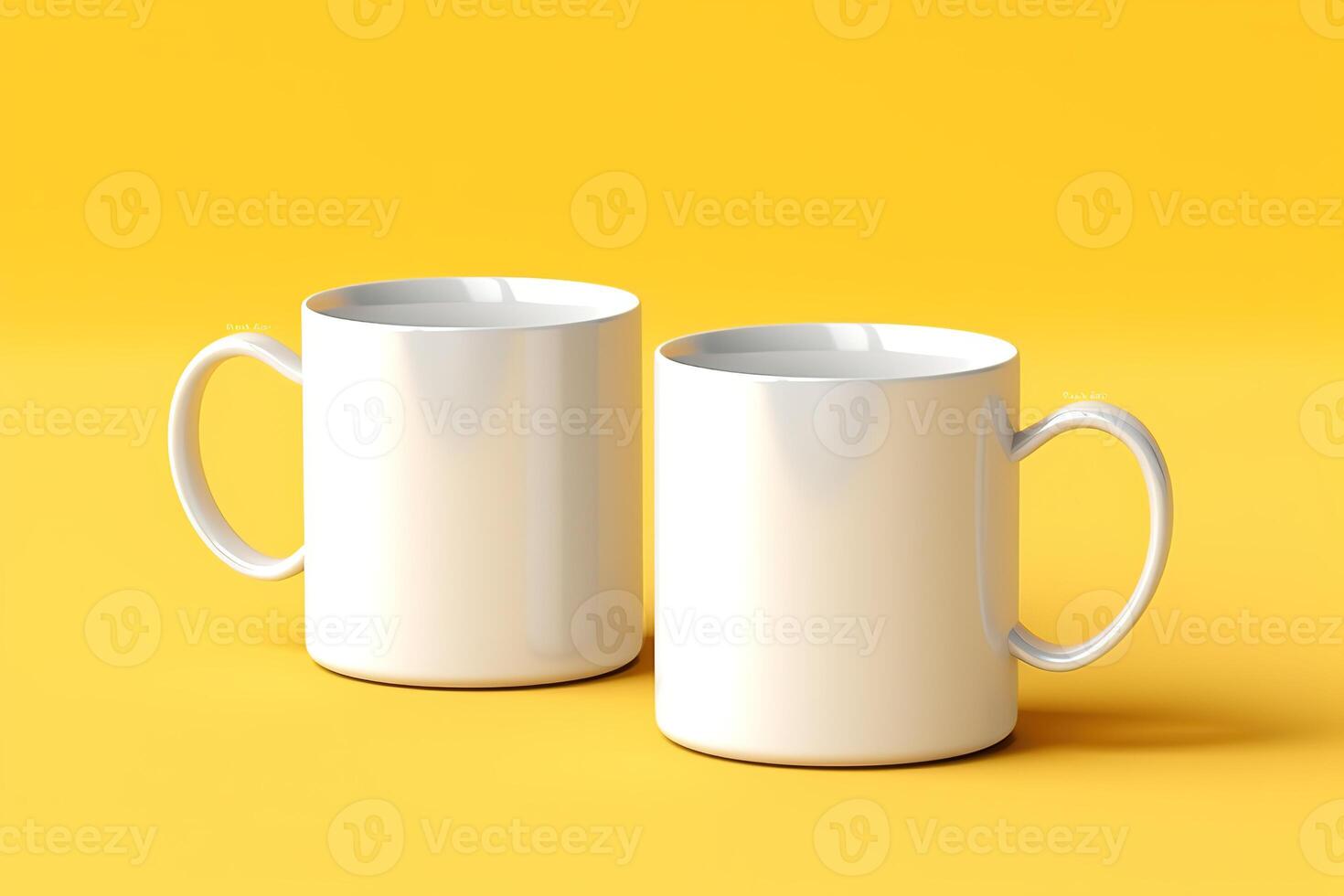 blanc des tasses sur Jaune Contexte pour votre dessins maquette, ai généré photo