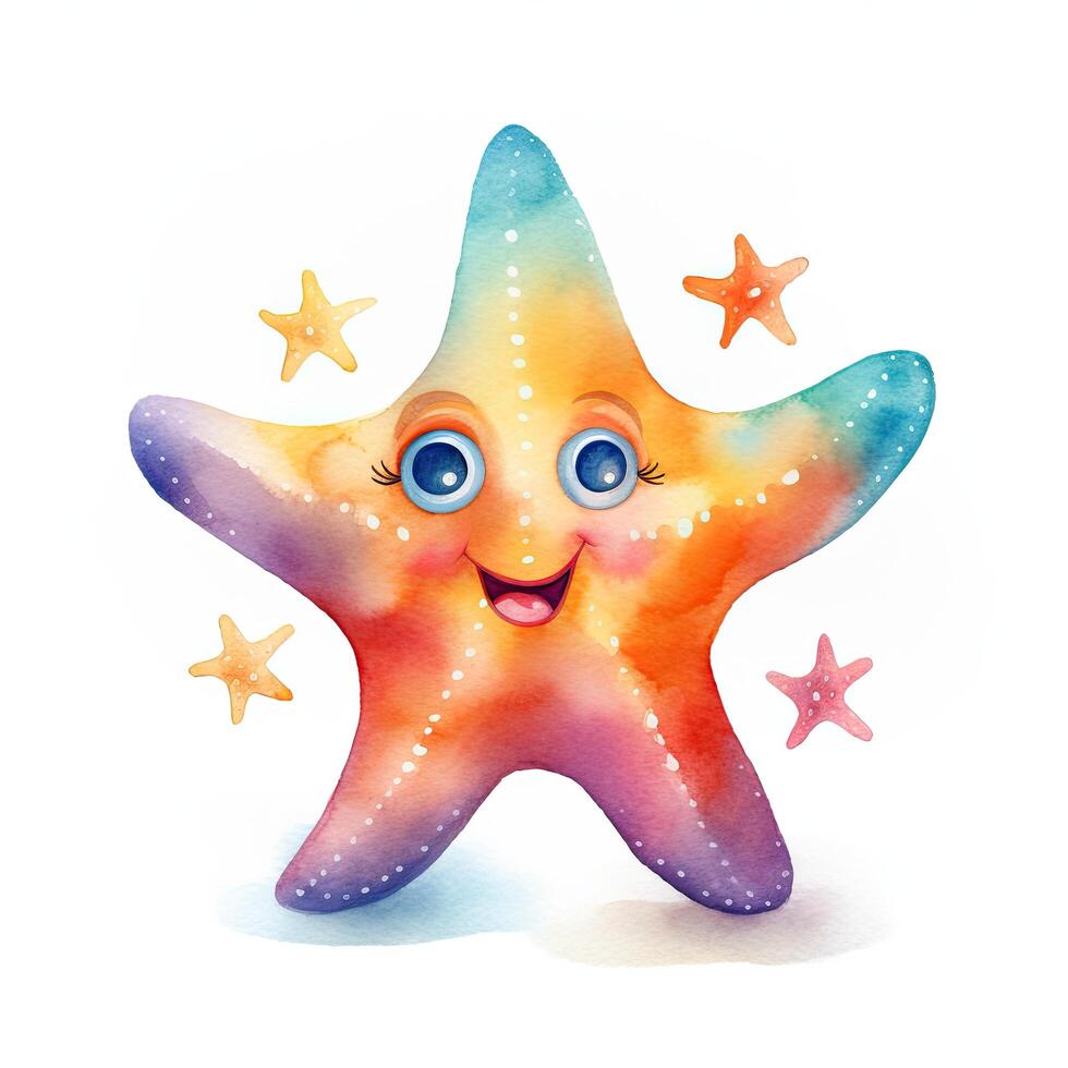 mignonne aquarelle étoile de mer. illustration ai génératif photo