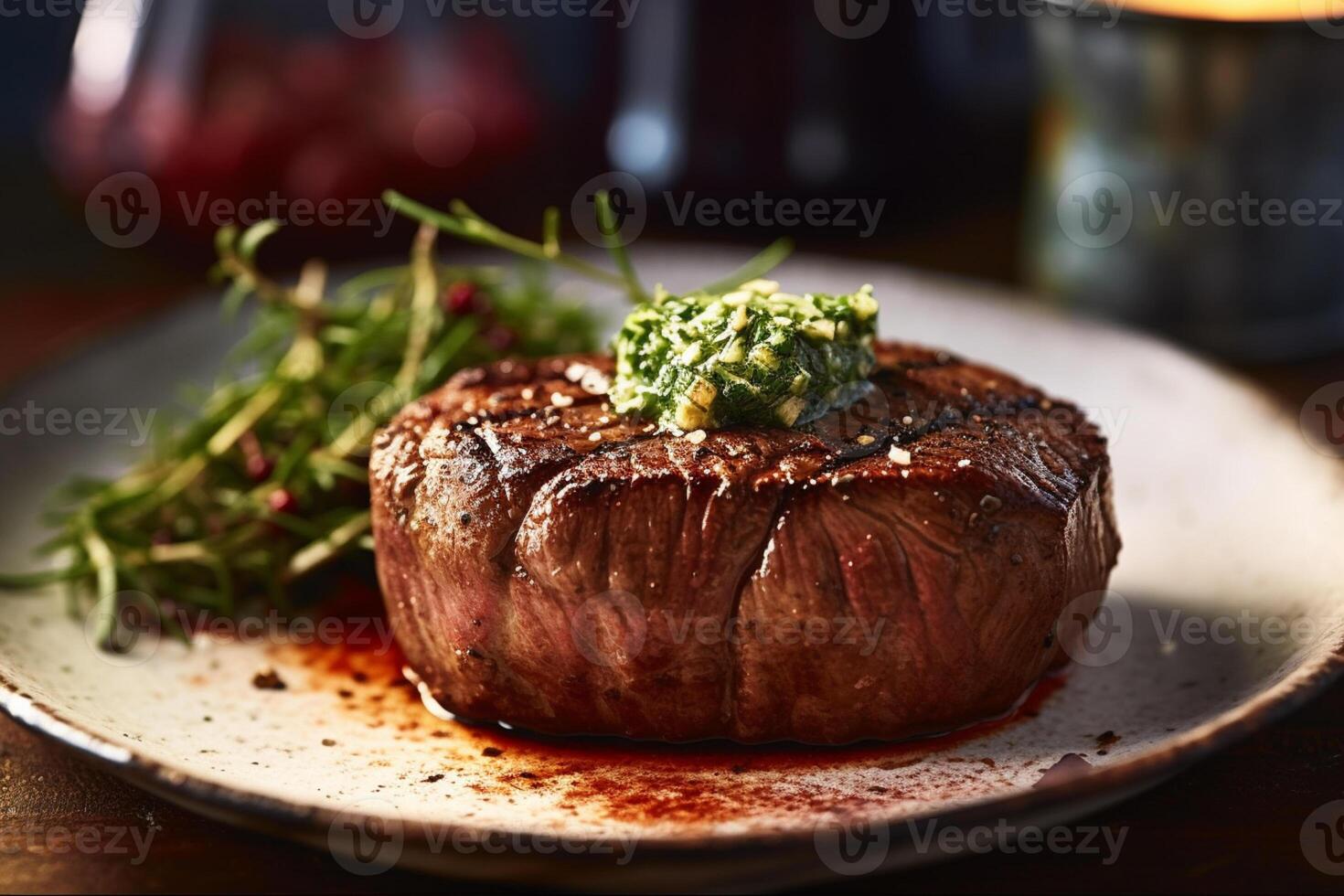 juteux grillé steak chevronné avec beurre et épices. ai génératif photo