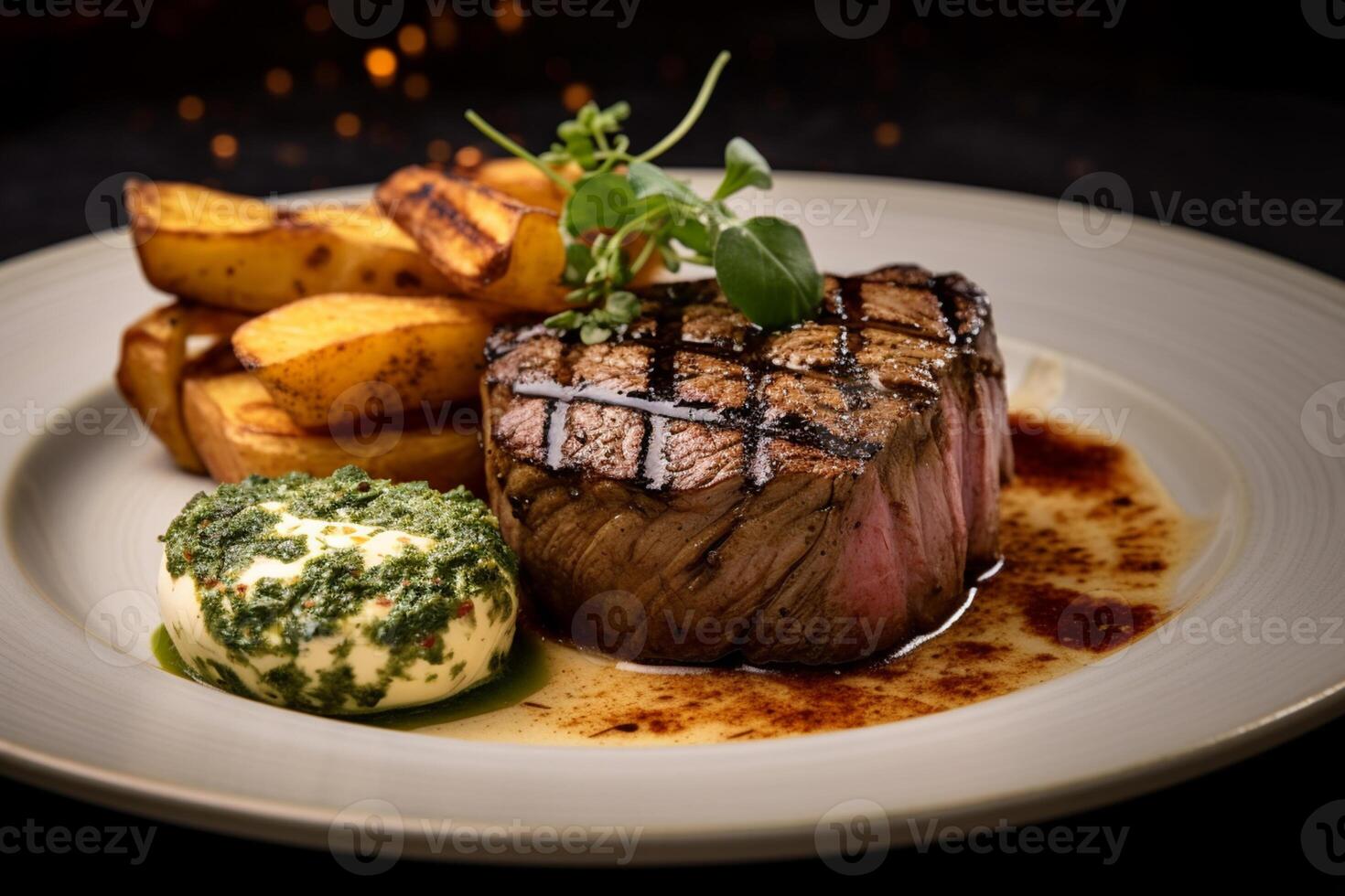 juteux grillé steak chevronné avec beurre et épices. ai génératif photo