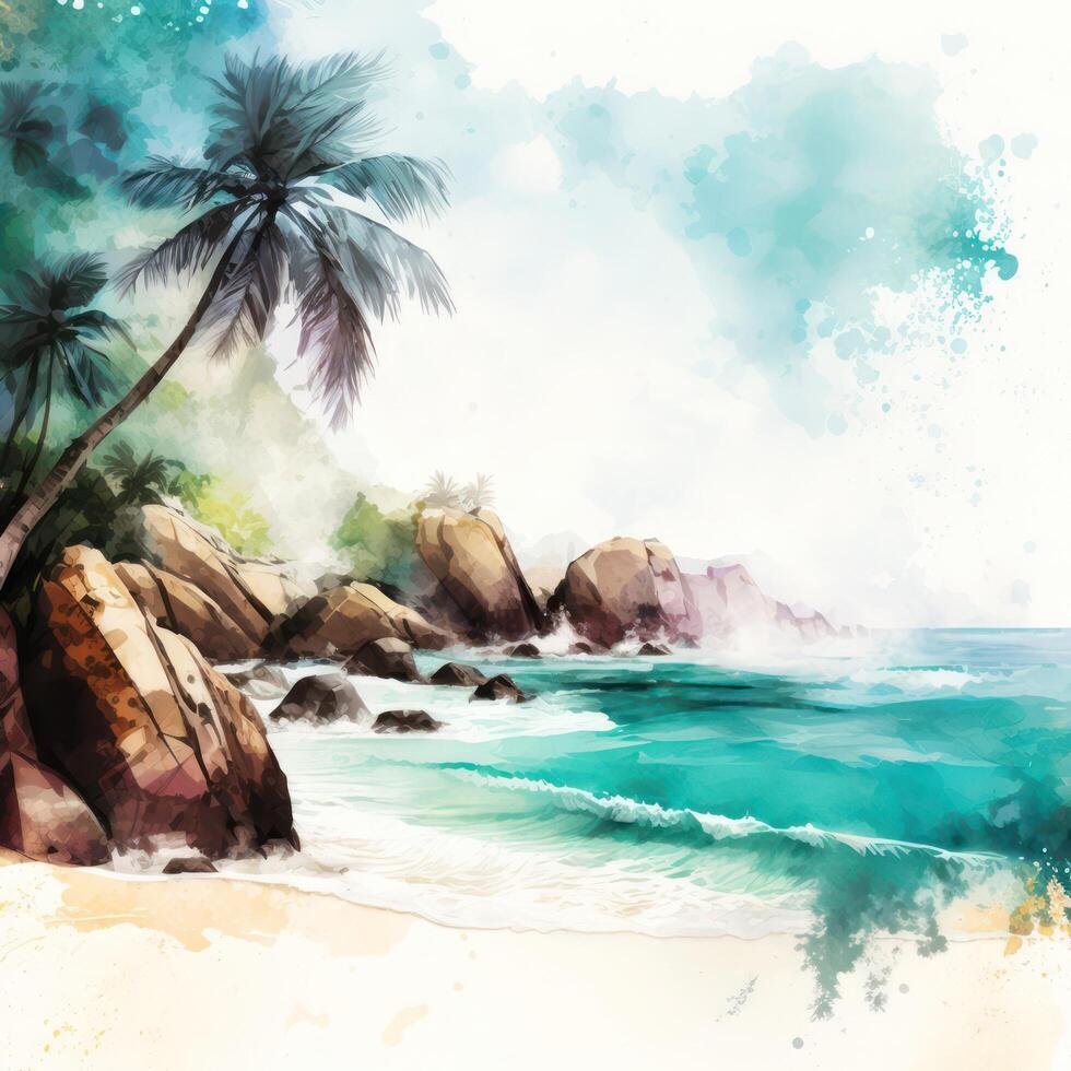 aquarelle tropical plage ai généré photo