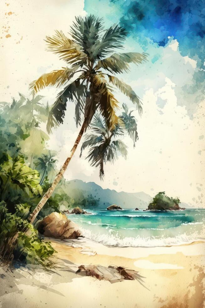 aquarelle tropical plage ai généré photo