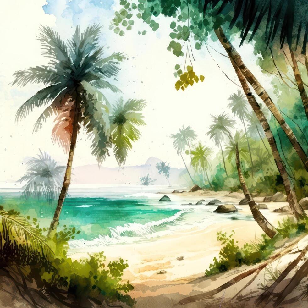 aquarelle tropical plage ai généré photo