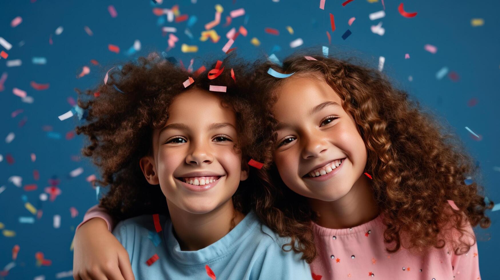 content les filles avec confettis. illustration ai génératif photo