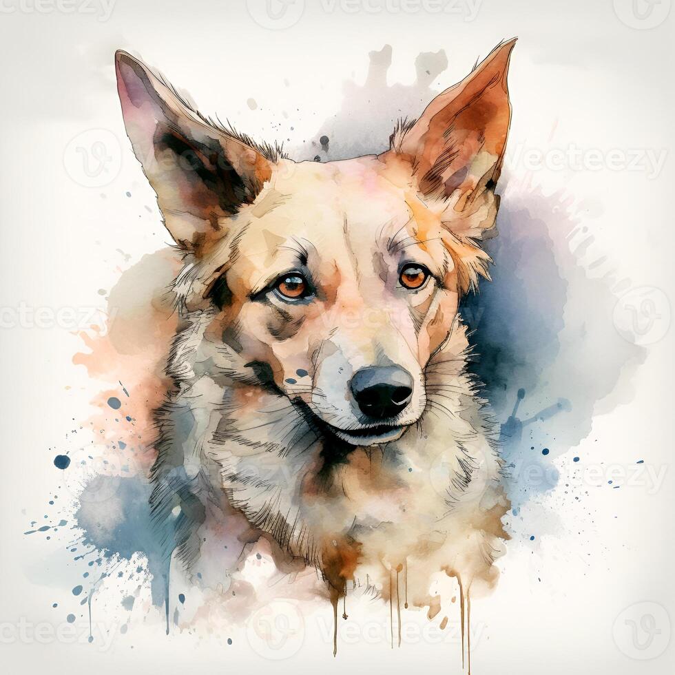 génératif ai contenu, portrait de une allemand berger. chien dans une aquarelle style sur une blanc arrière-plan, isolé objet photo