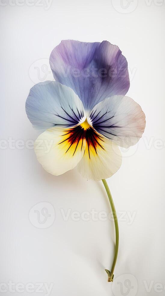 une magnifique doux Couleur pensée fleur dessin verticale modèle ou carte. génératif ai. photo