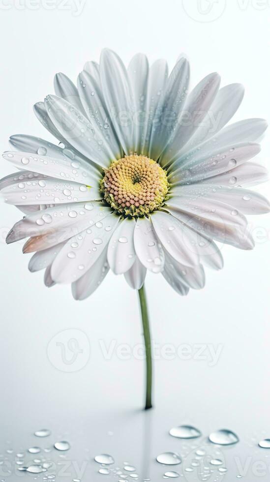 étourdissant proche coup de fleur blanc Marguerite fleur avec l'eau gouttes. génératif ai. photo