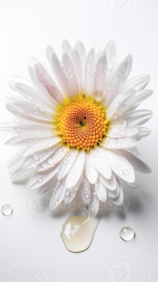 étourdissant proche coup de fleur blanc Marguerite fleur avec l'eau gouttes. génératif ai. photo