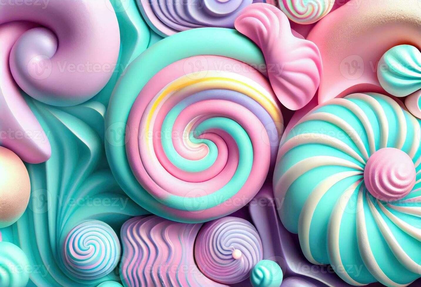 abstrait bonbons Contexte avec pastel coloré géométrique formes, dans 3d style, ai génération photo