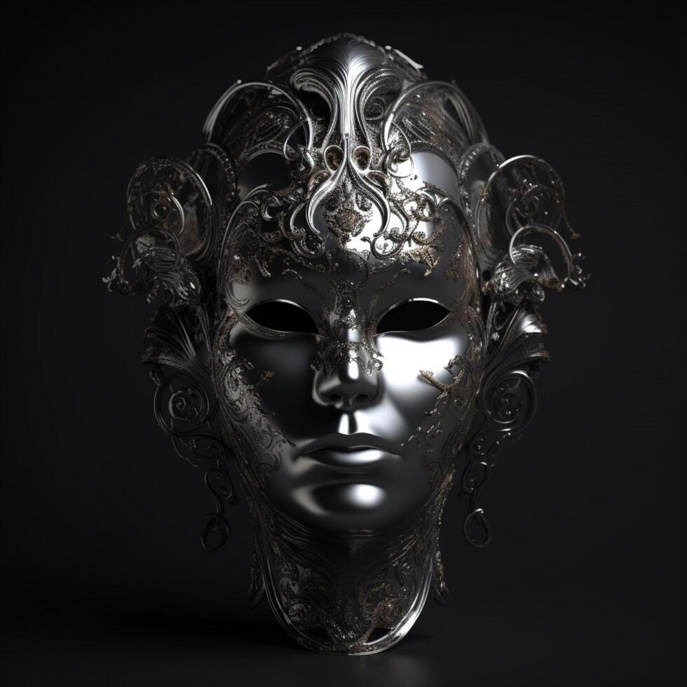 carnaval métal femelle masque dans foncé ai généré photo