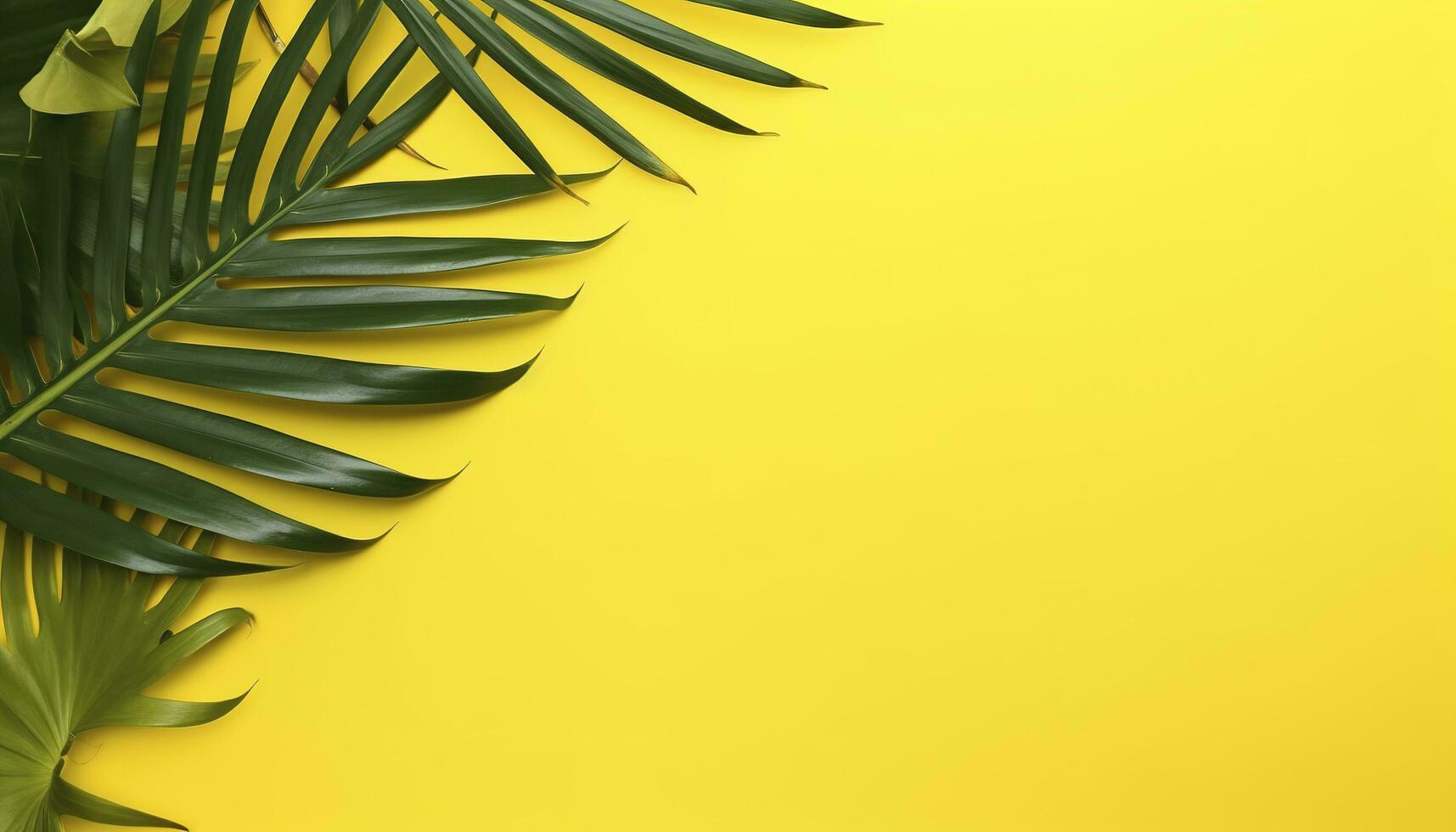 tropical paume feuilles isolé sur brillant Jaune Contexte. g, produire ai photo