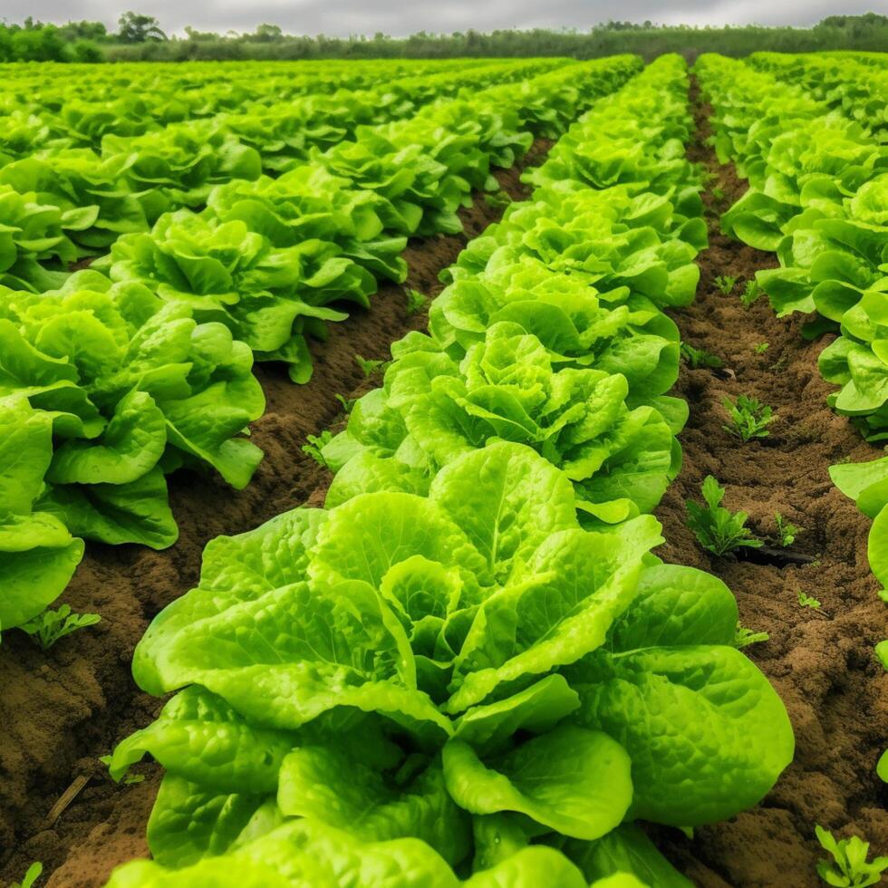 champ de vibrant vert salade plante ai généré photo