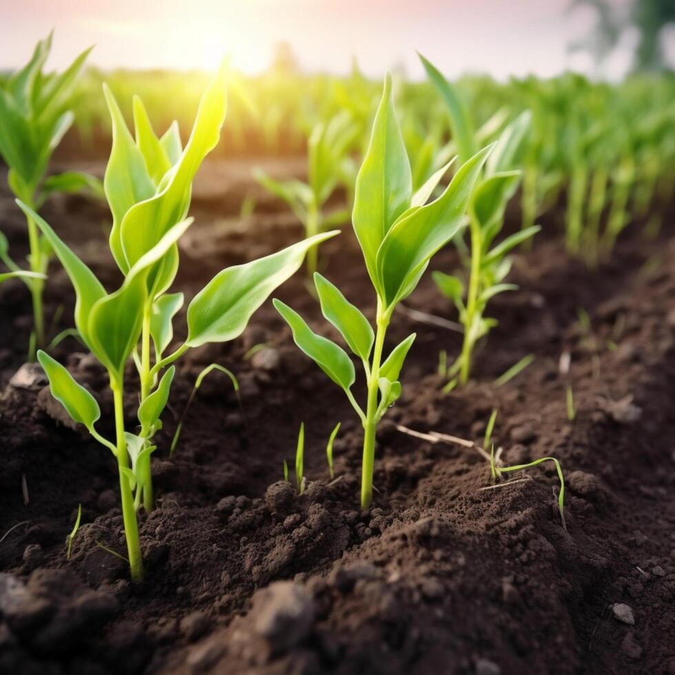 champ avec vert choux de Jeune blé les plantes ai généré photo