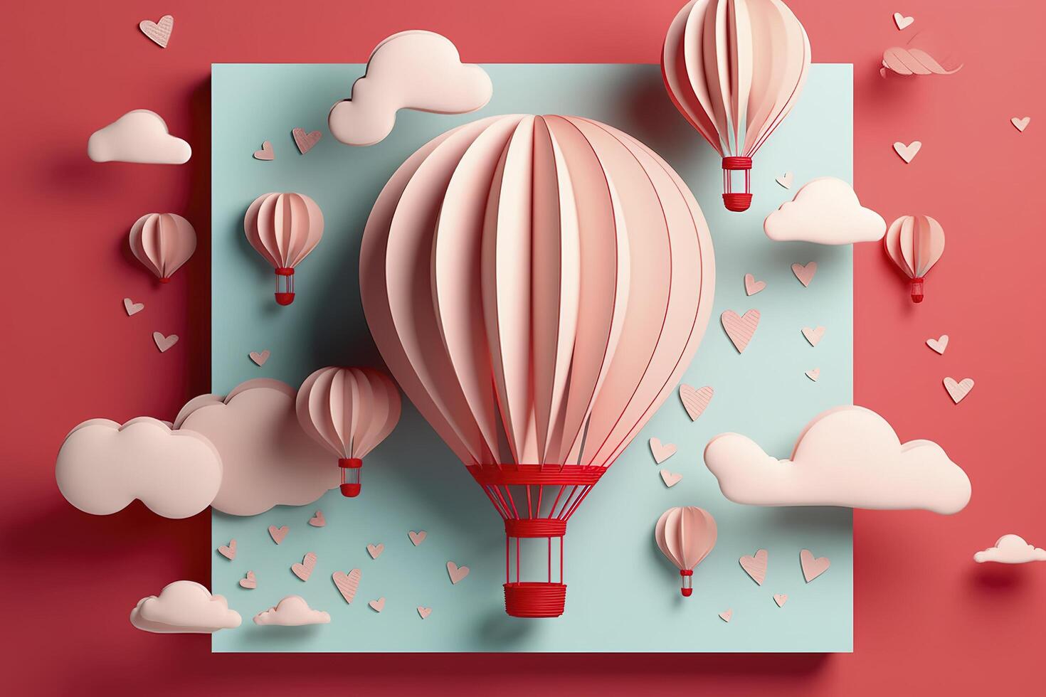 papier Couper style, Valentin journée avec cœur ballon et aimer, génératif ai photo