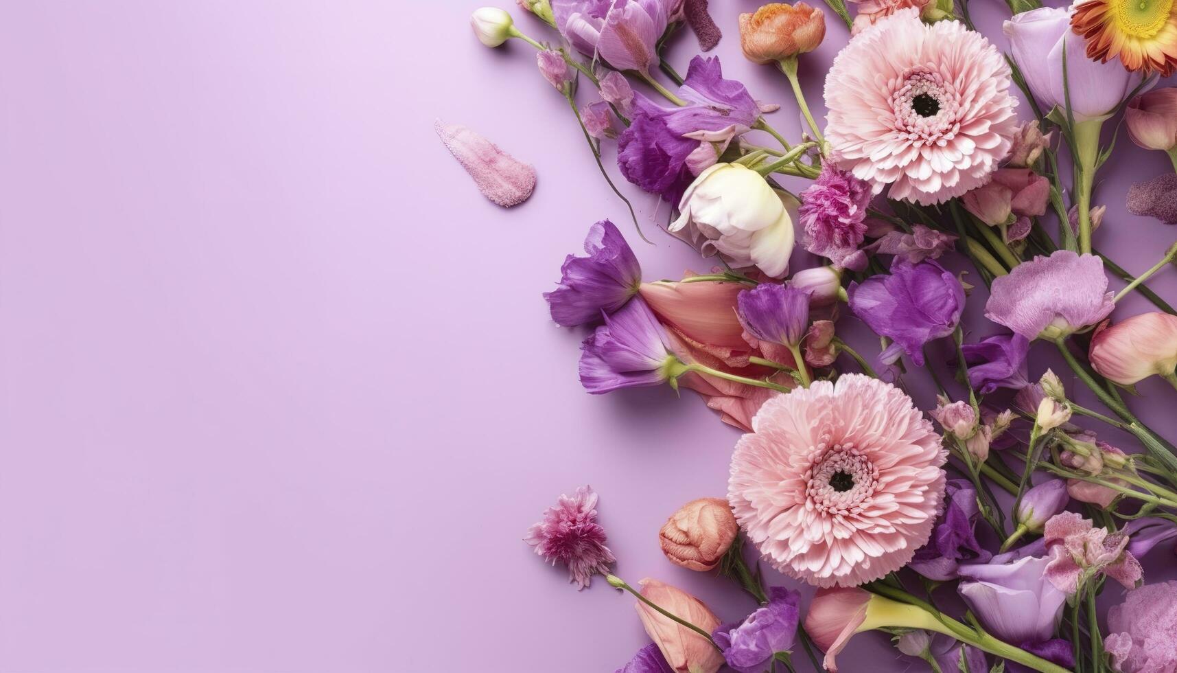 multicolore printemps fleurs sur violet Contexte , produire ai photo