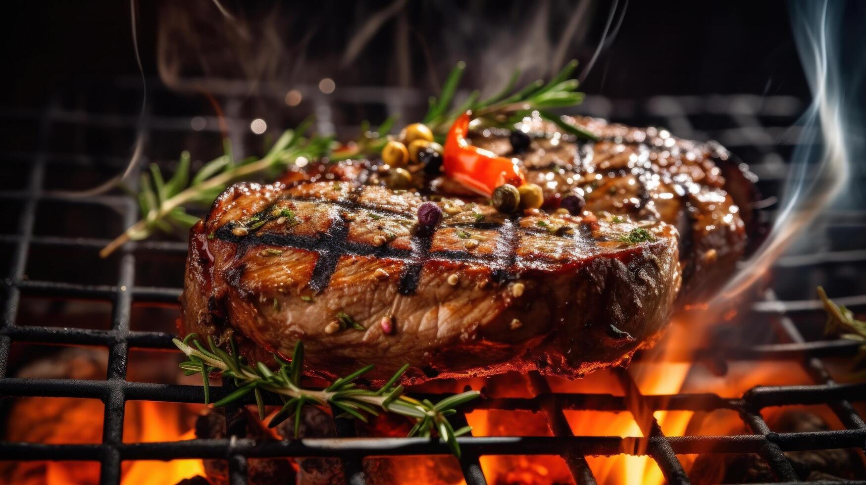 du boeuf steak sur un barbecue. illustration ai génératif photo