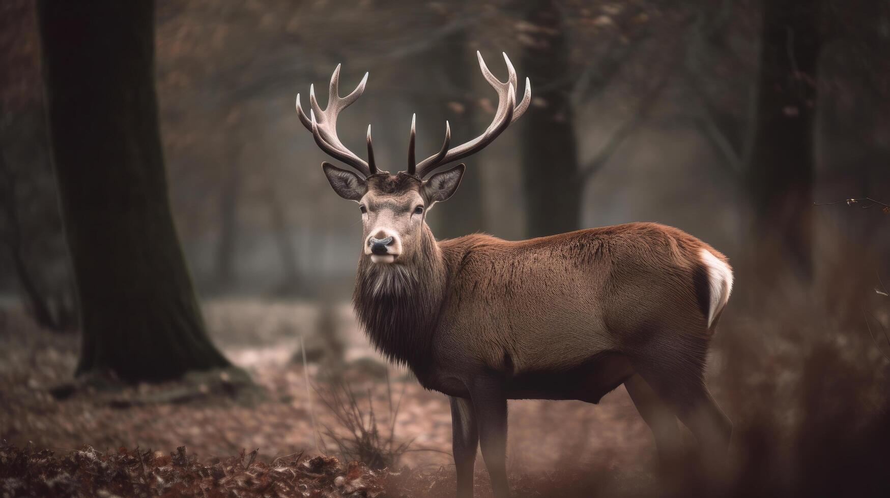 rouge cerf dans forêt. illustration ai génératif photo