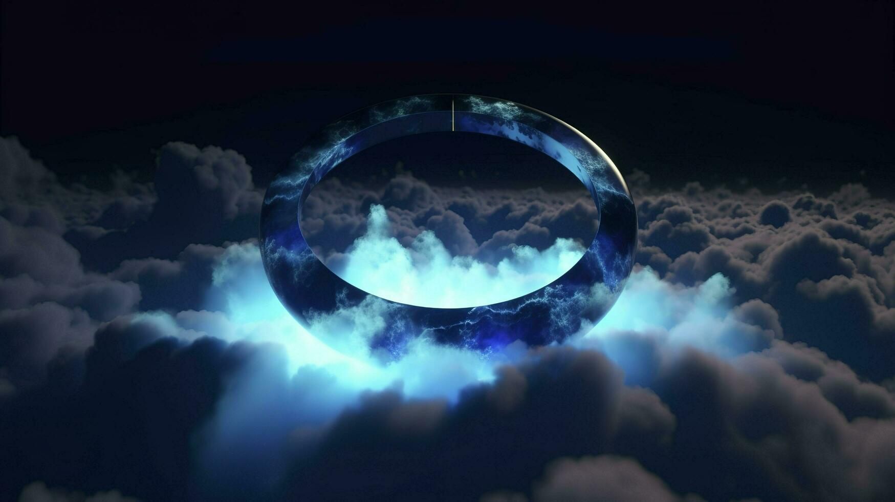 3d bleu nuage bague dans le air, dans le style de lumineux lumière effets, mystérieux espace, générer ai photo