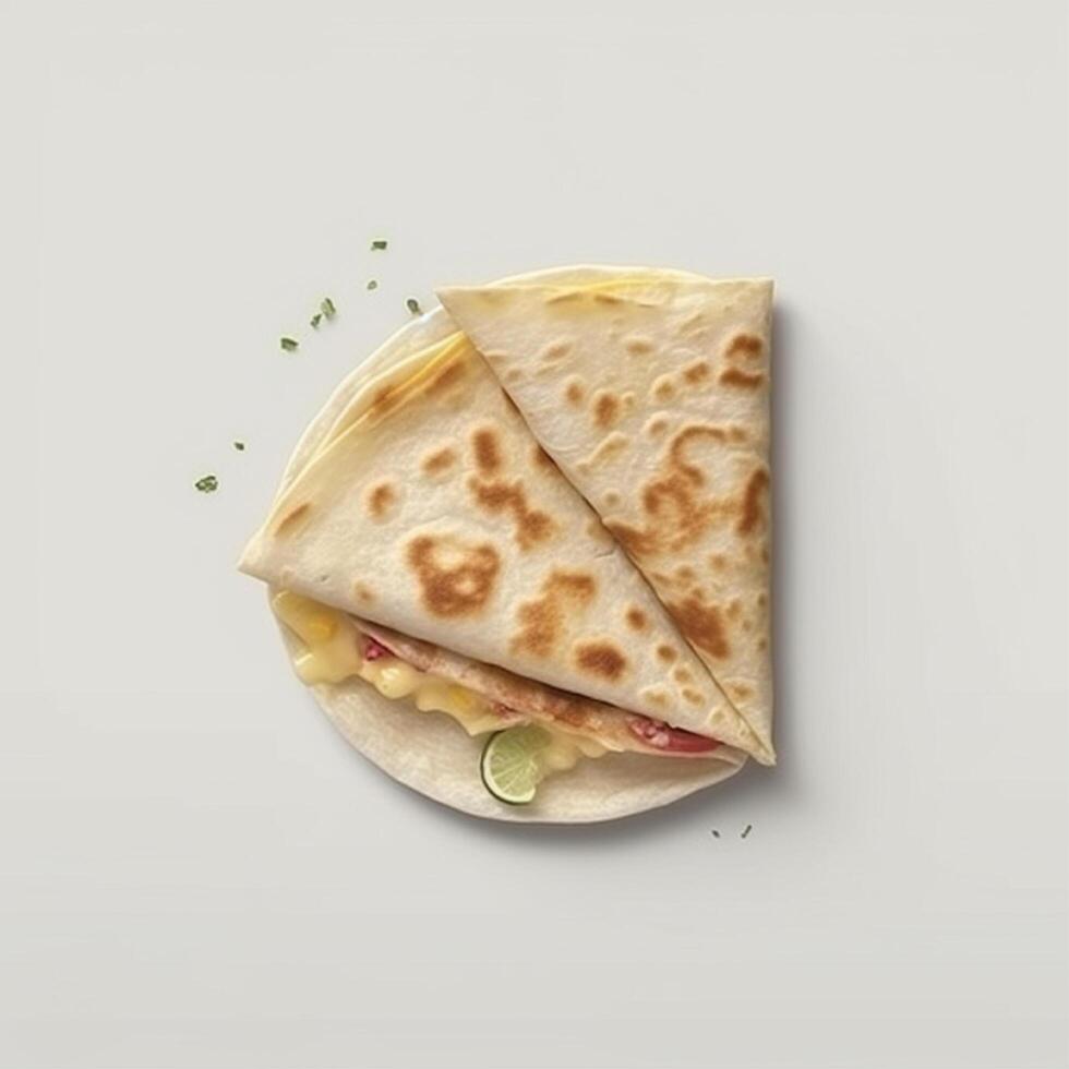 Quesadilla est une mexicain nourriture cette contient fromage, blé tortillas ou blé farine tortillas. ai généré photo