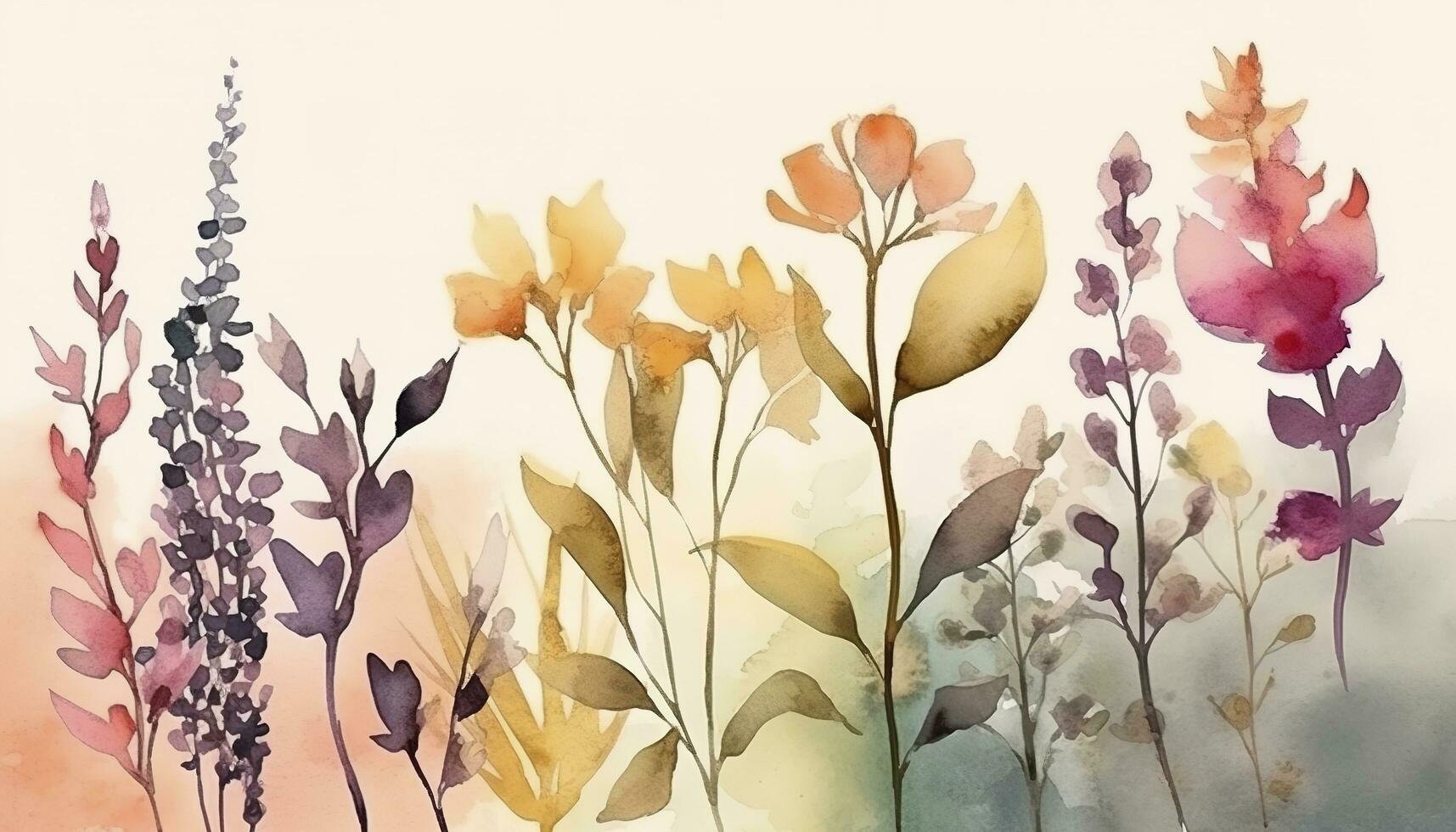 magnifique abstrait aquarelle coloré fleur conception. aquarelle floral sans couture modèle avec coloré fleurs sauvages, feuilles. coloré printemps fleur Contexte avec aquarelle, produire ai photo