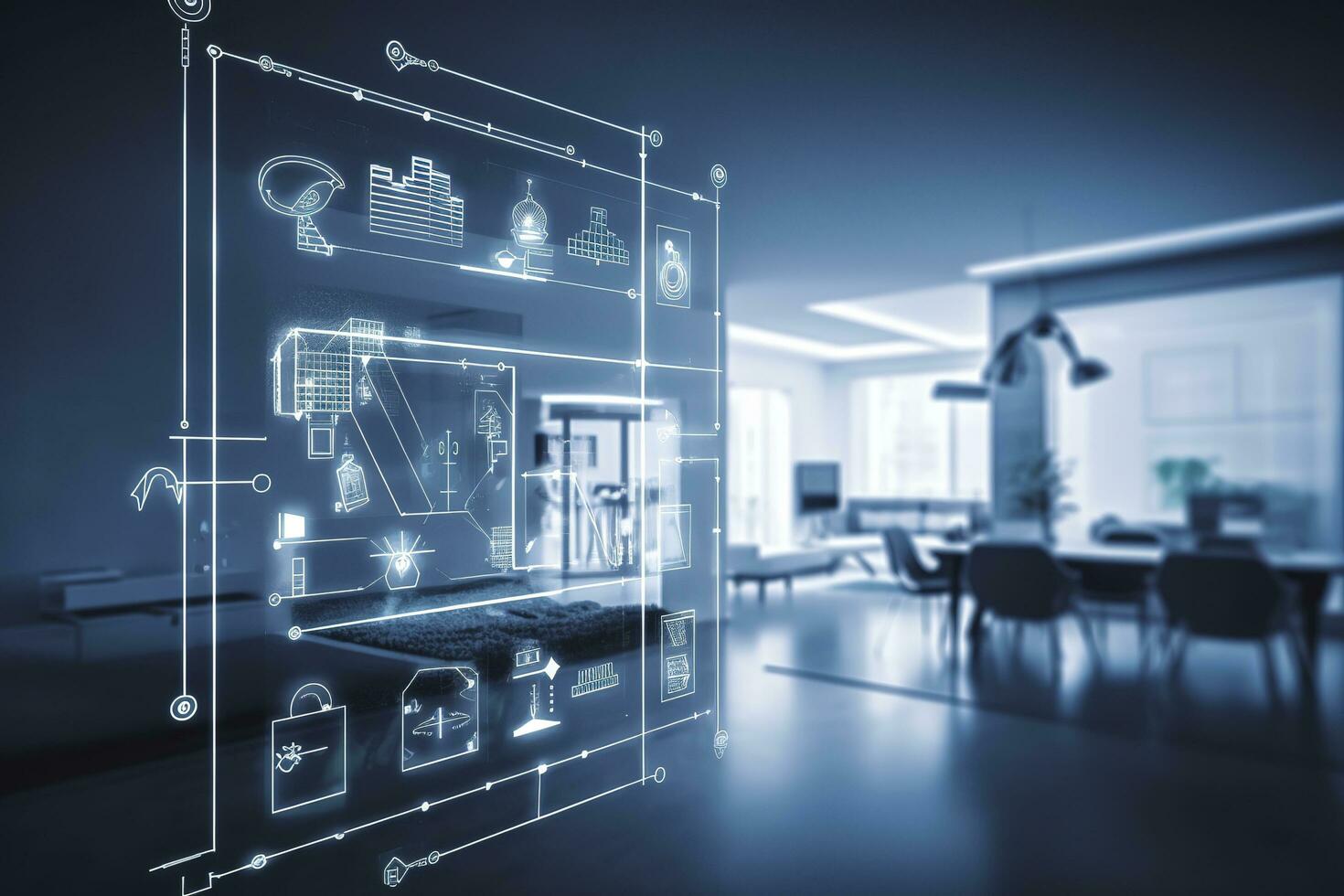 moderne intelligent Accueil la gestion systèmes utilisation augmenté réalité, intelligent bâtiment, le intelligent Accueil isolé arrière-plan, produire ai photo