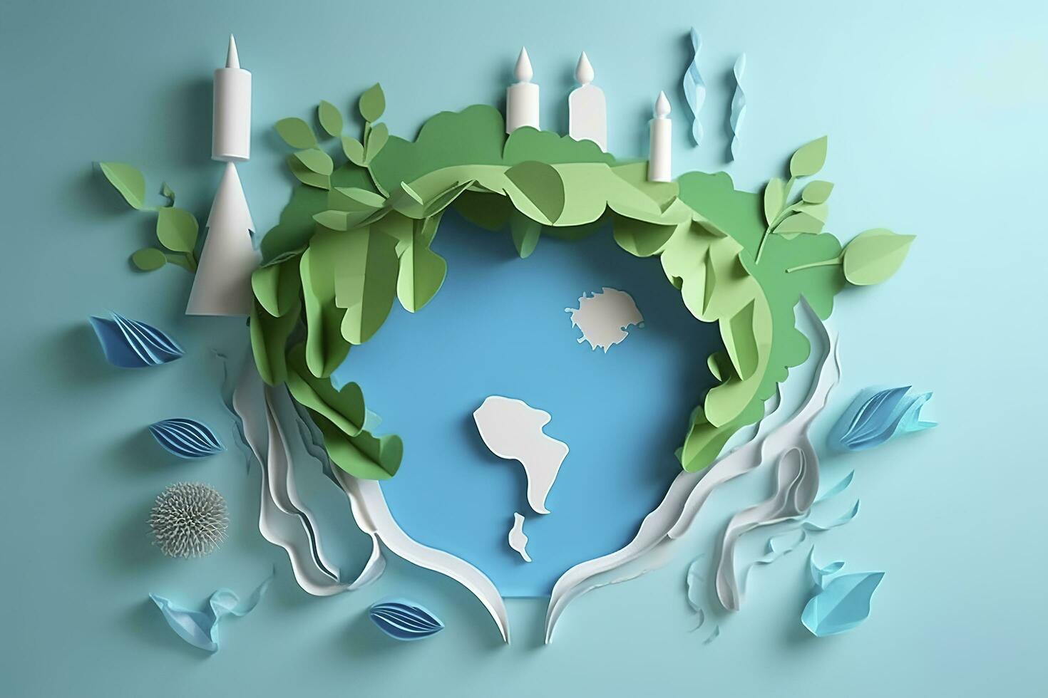 papier art , environnement protection et enregistrer Terre l'eau , écologie et monde l'eau journée , économie l'eau et monde environnement journée , produire ai photo