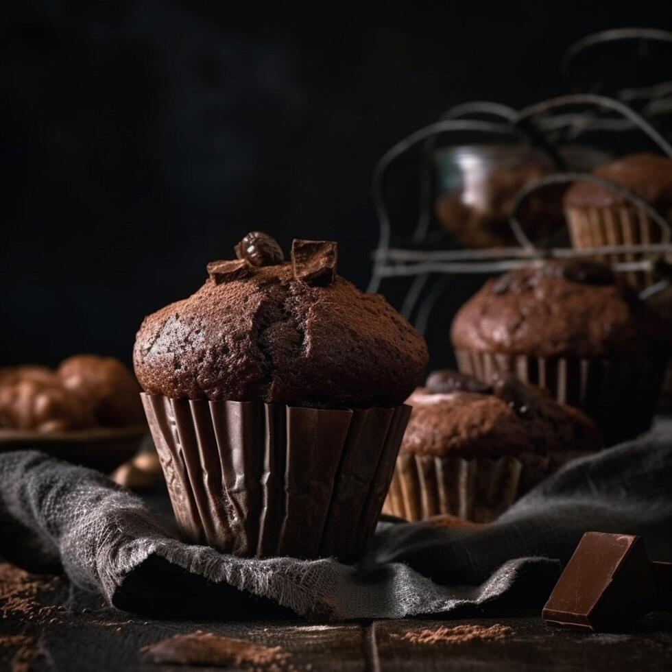 sucré délicieux Chocolat gâteau cacao muffin ai généré photo