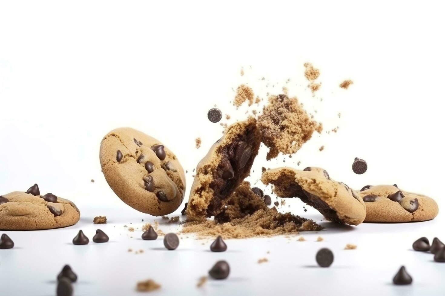 savoureux Chocolat puce biscuits chute isolé sur blanc arrière-plan, produire ai photo