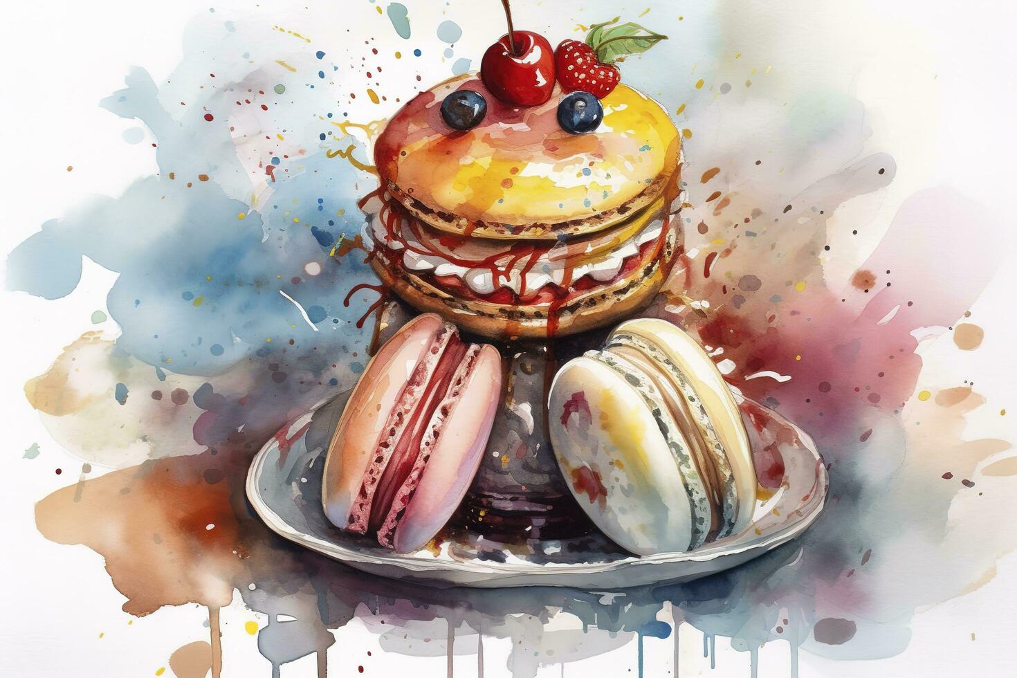 aquarelle illustration de une sucré dessert, produire ai photo