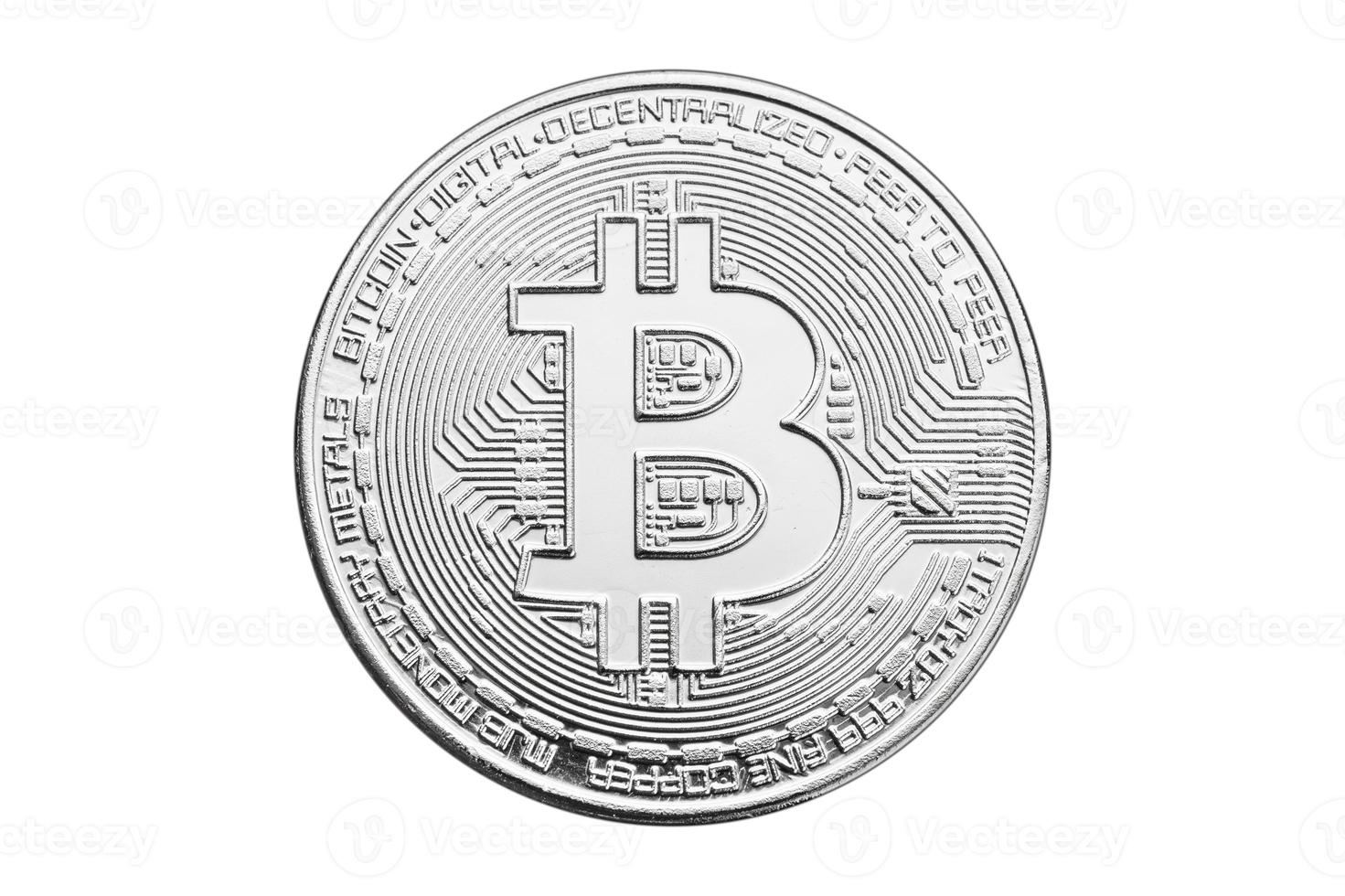 Pièce d'argent bitcoin isolé sur fond blanc photo