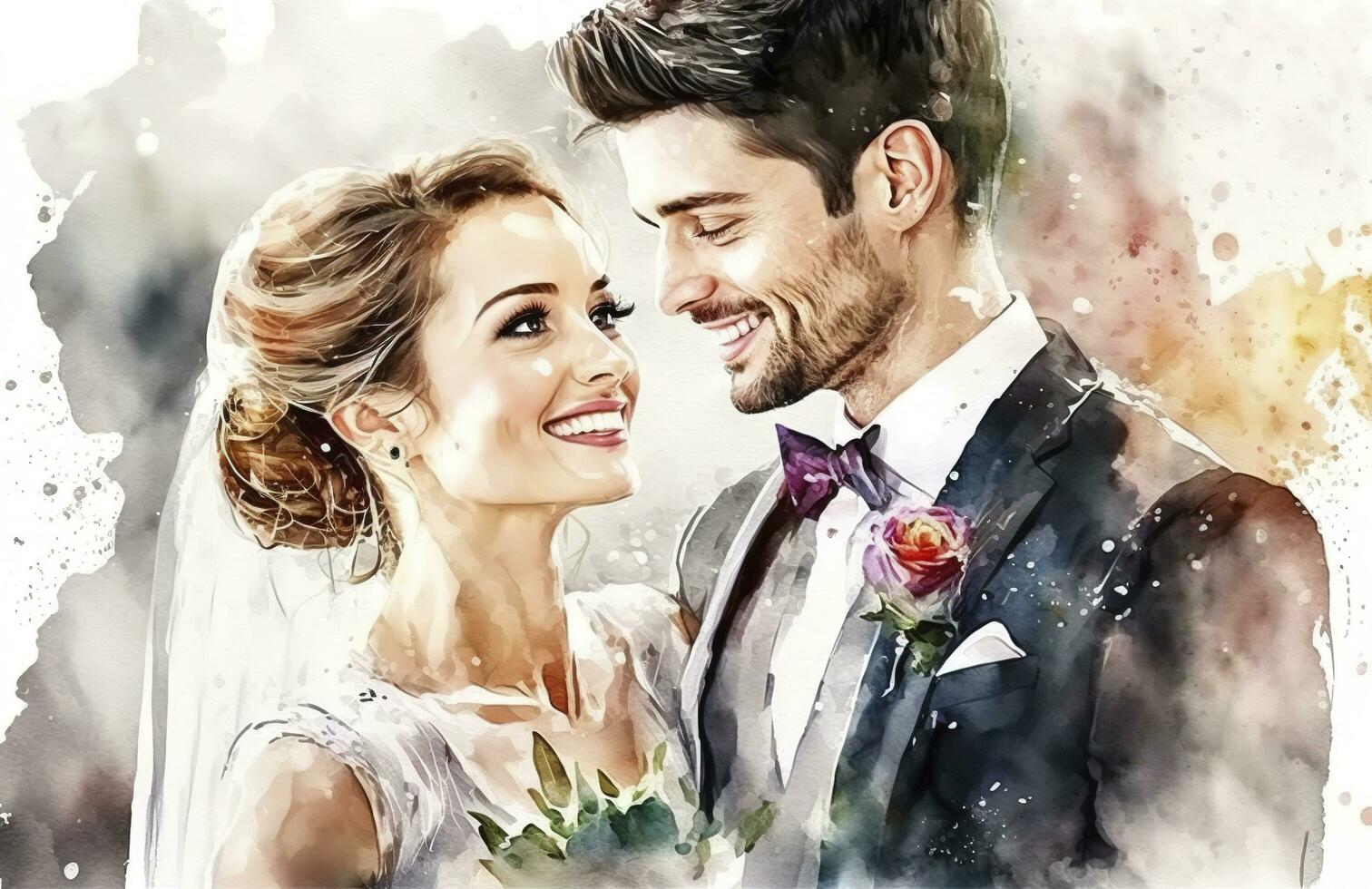 La peinture de photo, mariage illustration, Douane mariage portrait de photo, Douane couple portrait aquarelle, produire ai photo