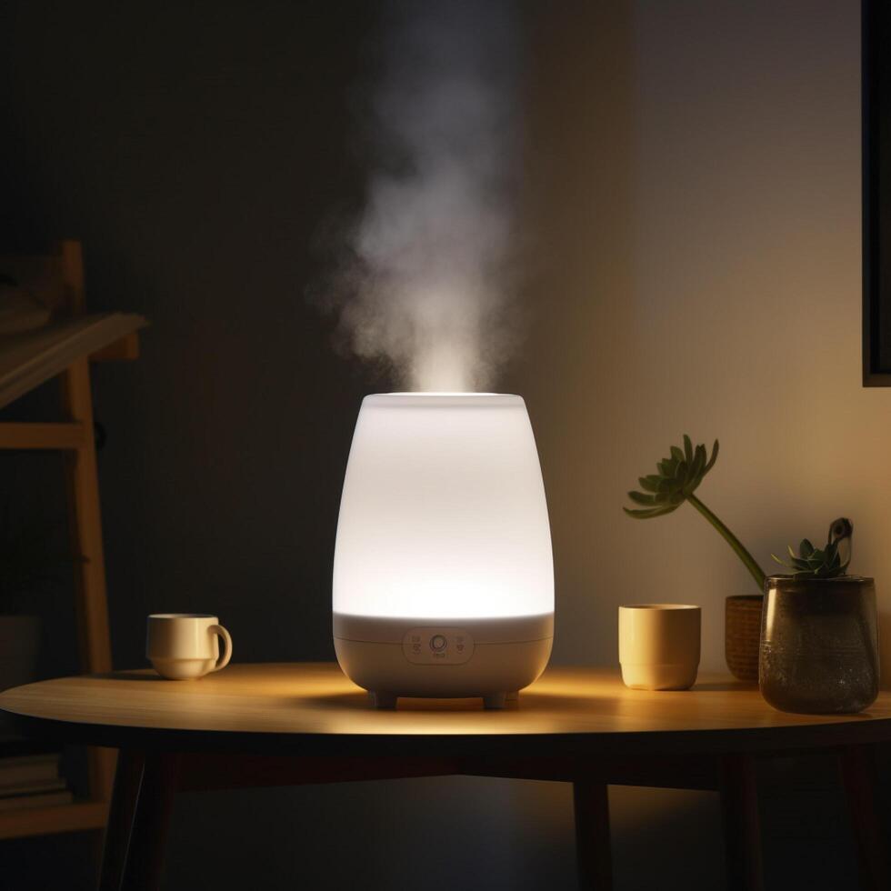 pièce humidificateur avec chaud lumière ai généré photo