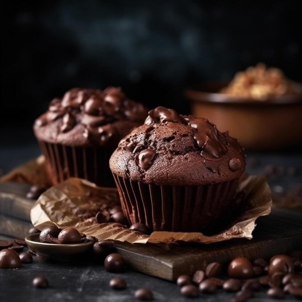 sucré délicieux Chocolat gâteau cacao muffin ai généré photo