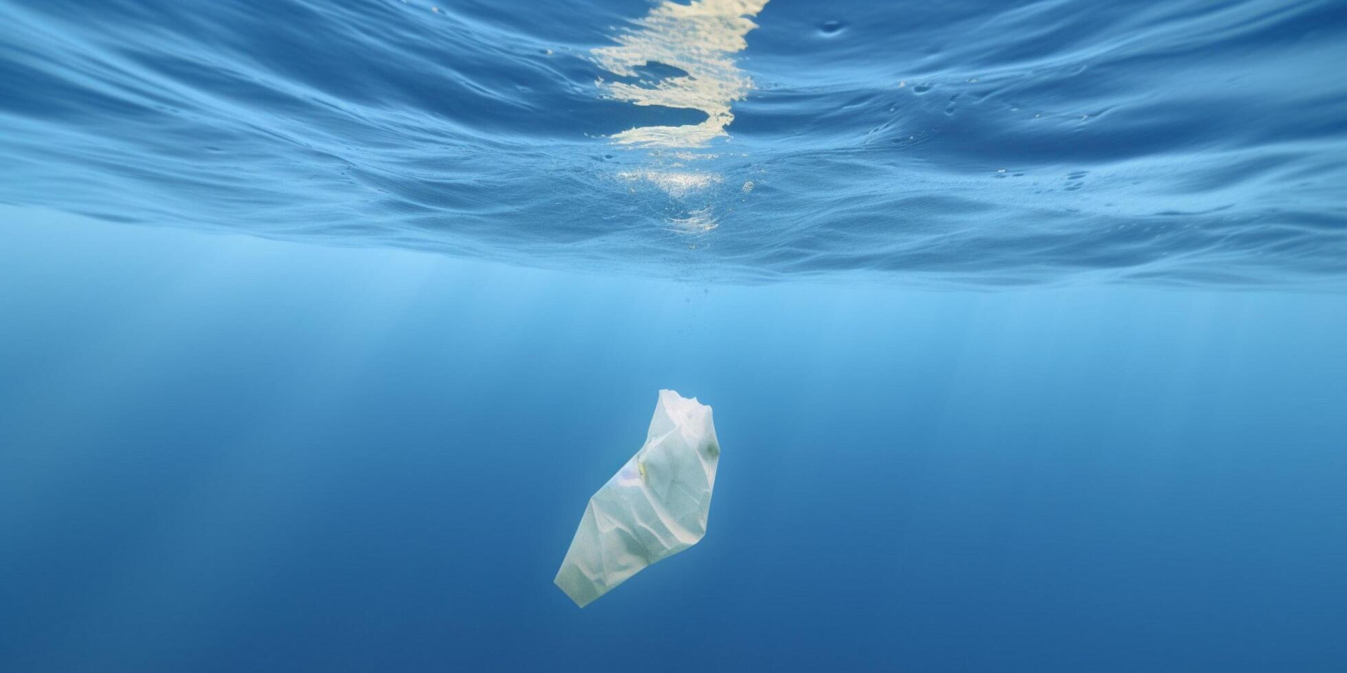 Plastique sac est flottant dans une océan ai généré photo