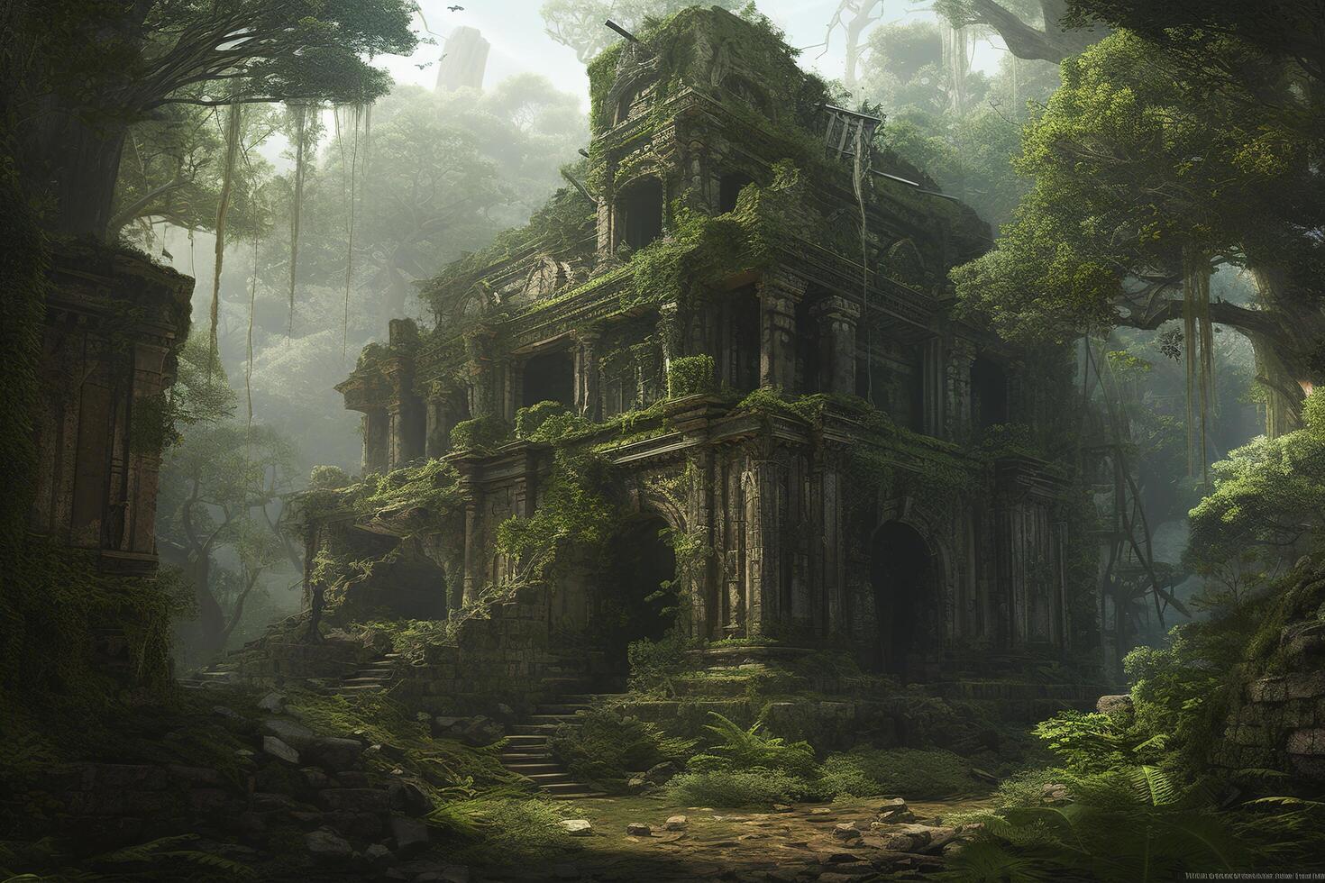 génératif ai illustration de ancien temple ruines dans une jungle photo