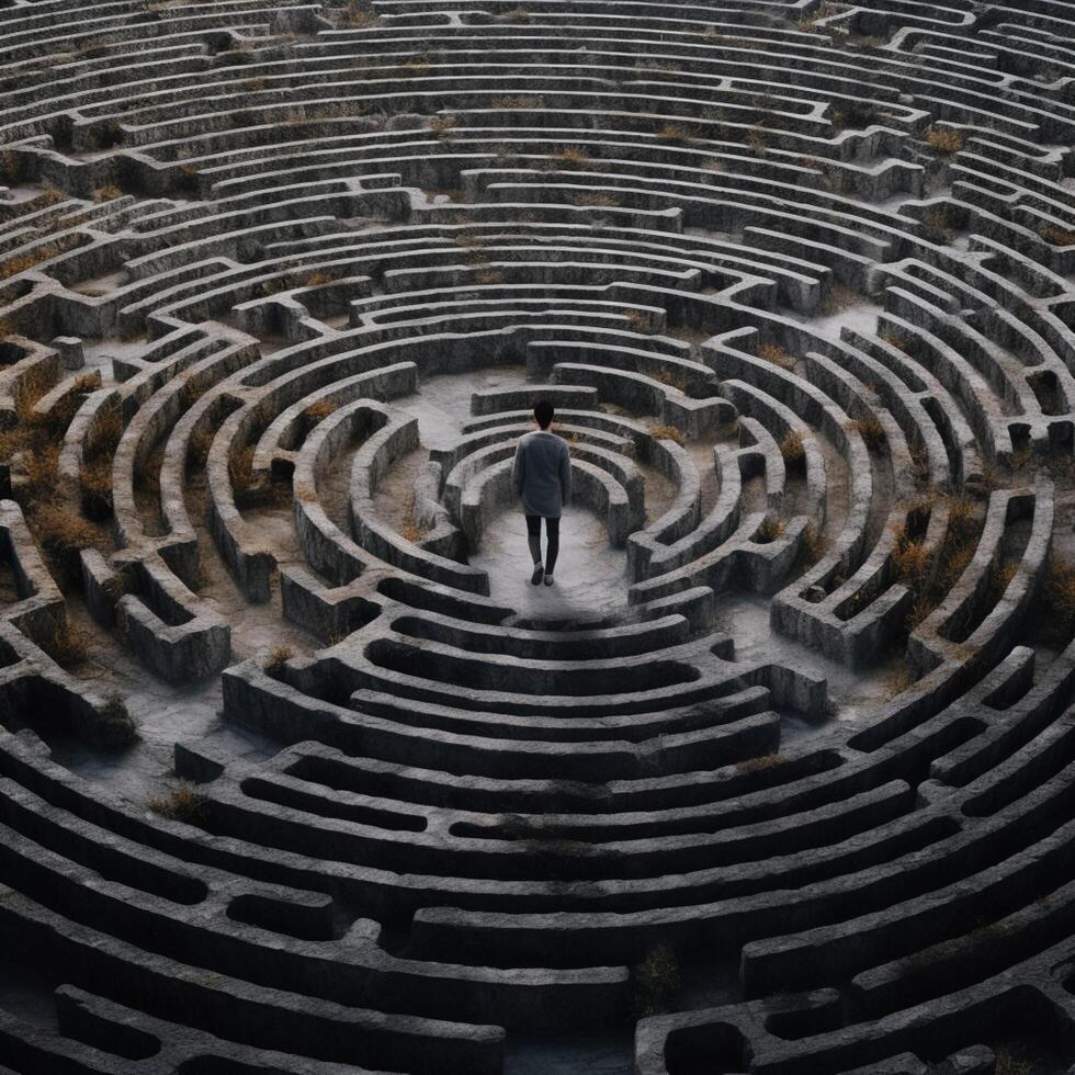 photo de en marchant une labyrinthe ai généré