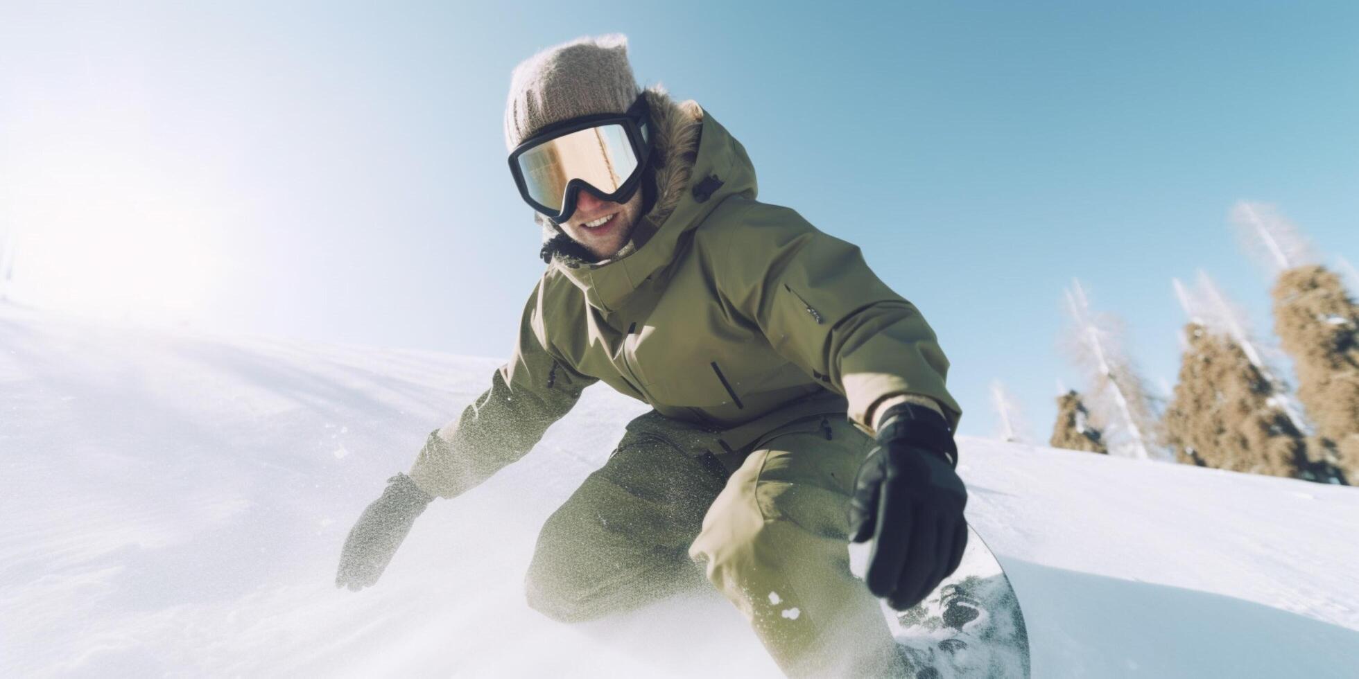 snowboarder est Aller vers le bas sur une Montagne ai généré photo