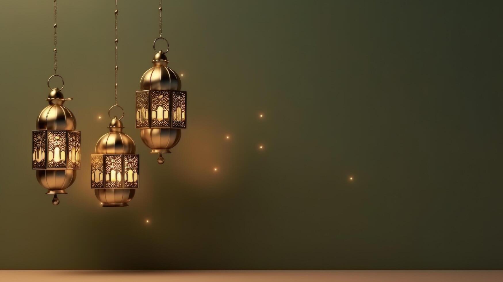 lanterne islamique , eid Moubarak, eid Al adha bannière illustration ai génératif photo