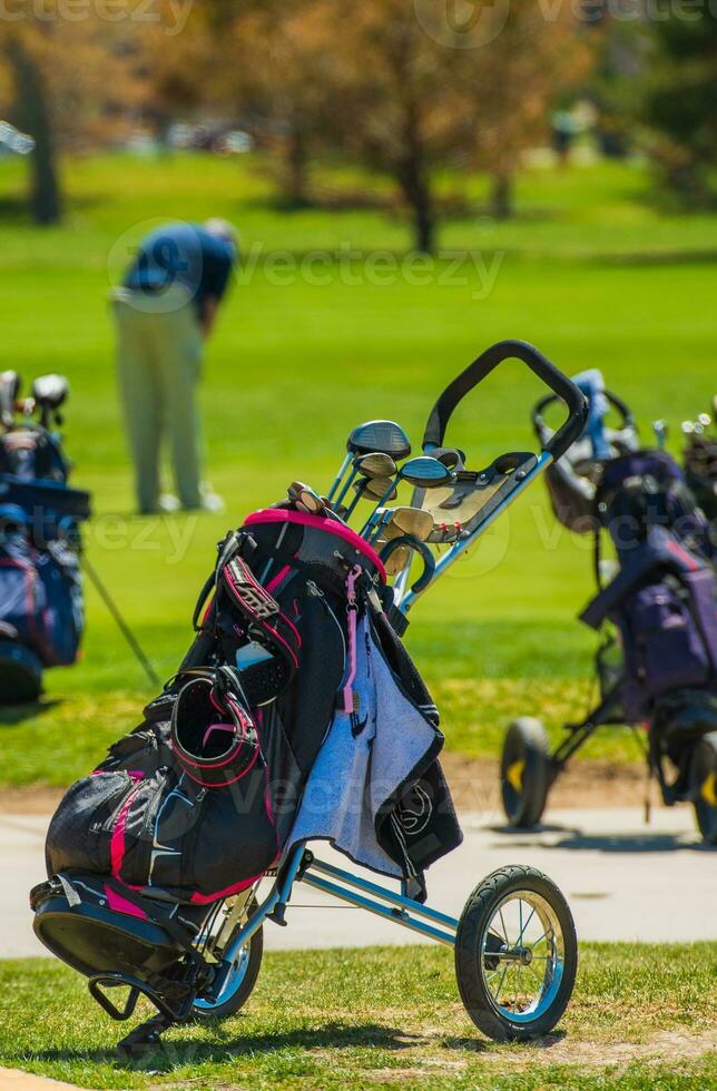 pousser tirer le golf chariots photo